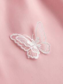 SHEIN MOD 女士粉色网眼可爱蝴蝶贴花浪漫连衣裙