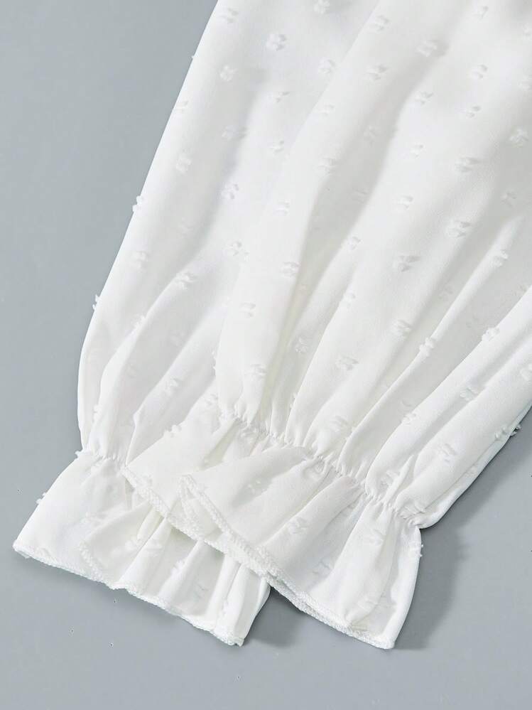 SHEIN Blusa de manga larga con cuello redondo, color azul marino, para niñas preadolescentes - Blanco - Añade 7