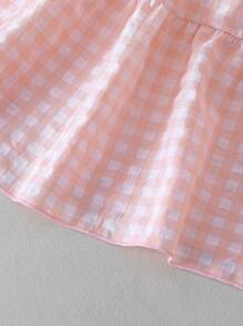 SHEIN 1 件女童休闲粉色和白色格子吊带无袖连衣裙，配有同款迷你斜挎包，适合日常装扮，夏季 - 粉色 - 查看 7