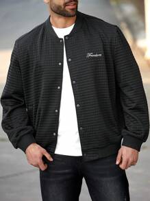 Manfinity Homme Men's Checkered Embroidery Baseball Collar Jacket - Black - View 1