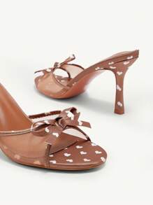 CUCCOO CHICEST Brown Heart Pattern Women's Mule High Heel Sandals Summer Shoes - Bronze - View 10