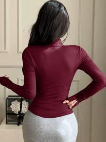 DAZY New Slim-Fit Red Long Sleeve T-Shirt For Going Out, Spring/Summer,Fall Clothes