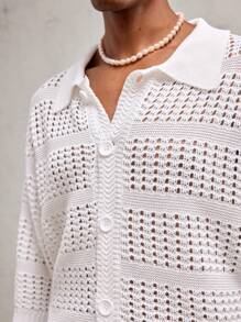 AKNOTIC Business Casual Cárdigan de punto de manga larga con hombros caídos y abertura frontal para hombre, adecuado para uso diario en otoño e invierno - Blanco - Ver 7