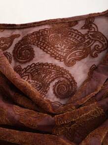 Sweetra Women's Retro Bohemian Flocked Sheer Off Shoulder Reversible Cami Top - Mocha Brown - View 7