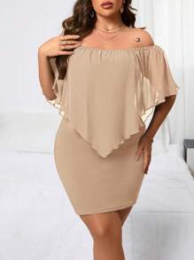 SHEIN Clasi Vestido hombros descubiertos de unicolor talla grande, sencillo y de moda para uso diario casual