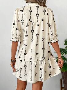 SHEIN LUNE 女士蝴蝶结印花 V 领短袖休闲连衣裙