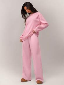 Forever 21 Women's Solid Color Drop Shoulder Long Sleeve Casual Sweatshirt