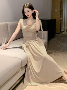 DAZY 2pcs/Set Women Solid Color Pleated 3D Floral Tee And Skirt Set - Pink - View 8