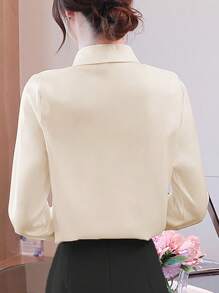 EMERY ROSE 不对称领百搭优雅通勤女士 T 恤 - 杏色 - 查看 2