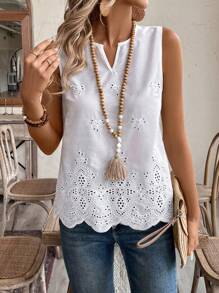 EMERY ROSE Plus Size Women's Early Spring White Embroidered Blouse For Summer - White - View 1