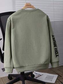 SHEIN Teen Boys' Casual Comfortable Fabric Letter & Graphic Print Pullover Hoodie, Suitable For All Seasons And Outings