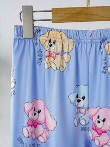可爱狗狗图案少女睡衣套装 - 藍色 - 查看 7