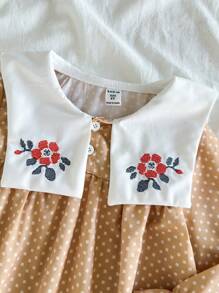 SHEIN Bebeluși, primăvară/toamnă, rochie simplă, elegantă, cu guler brodat, cu mânecă lungă, potrivită pentru ieșiri, vacanțe, petreceri, design relaxant și confortabil pentru copil mic