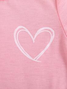 SHEIN Vintaside Kids 3Pcs/Set Baby Girl Comfy Soft Loose Casual Versatile Short Sleeve Tees Tops, Heart & "Love" Letter Print In Pink, White, Apricot, Suitable For Spring & Summer