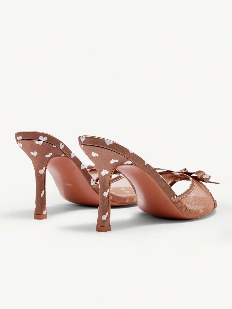 CUCCOO CHICEST Brown Heart Pattern Women's Mule High Heel Sandals