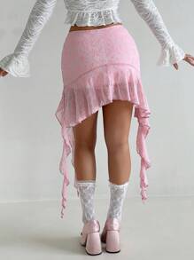 Sweetina Women's Lace Ruffle Flounce Design Skirt - Pink - View 2