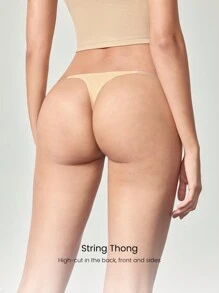 GLOWMODE 2 Packs Lightweight Invisible Flex Seamless Fit Mid-Rise Waist T-String Thong Underwear Daily Wear - Apricot - View 3