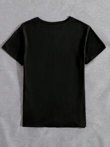 SHEIN LUNE Camiseta de manga corta con colorblock, flores diminutas y trébol de San Patricio para tallas grandes para el verano - Negro - Ver 2