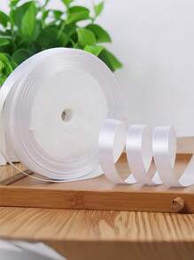 SHEIN 1/3/5件白色0.6厘米*21米缎带蝴蝶结，手工DIY丝带装饰，花束扎带，礼品包装袋，烘焙蛋糕包装胶带，适用于生日礼物，婚礼装饰礼物，家居装饰 - 白色 - 查看 4