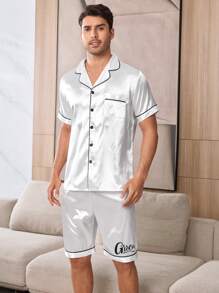 CoupledUp Men's Faux Silk Printed Pajama Set With Open Front