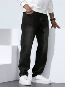 Manfinity Homme Men's Casual Simple Front Button Pocket Denim Jeans, Everyday Wear - Black - View 4