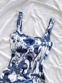 Soleia 全新方领彩色度假印花开衩迷你连衣裙，设计风格