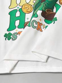 2 件套青少年男童休闲可爱字母印花圆领 T 恤和短裤套装，春夏 - 綠色 - 查看 4