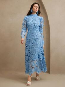 Anewsta Damen weißes langes Ärmelkleid mit Spitze und ausgeschnittenen Elementen