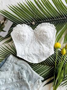 Soleia Crop Top Tube Texturé Jacquard Blanc