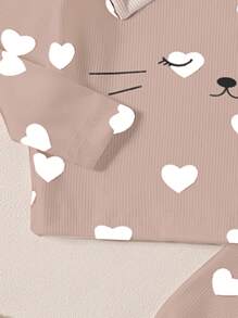 SHEIN Baby Girl Heart Print 3D Ear Design PJ Set - Multicolor - View 4