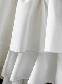 SHEIN Vestido de princesa de verano para niñas jóvenes con cuello Peter Pan, unicolor, estilo minimalista y con falda de parches tipo pastel - Blanco - Ver 3