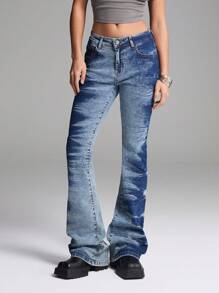 LYSMO Quần Jeans Denim Đơn Giản Túi Nút Phía Trước Cho Nữ, Mặc Hàng Ngày Thường Ngày - Màu xanh lam - Xem 3
