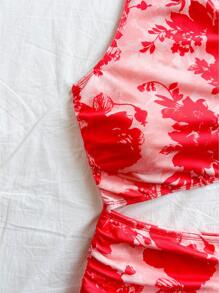 Soleia Bohemian  ,Boho, Romantic Floral ,Vacation, Floral  4th Of July Clothes  Rave Outfits White Graduation Dress Party Dress Graduation Outfit 4th Of July Dress  Butter Yellow 4th Of July Festival Concert Vacation Dress Vacation Red Floral Print Knit Elastic Ruffle One Shoulder Mini Dress For Women,Vacation Dress,Summer Dresses,Summer Dresses,Backless - Multicolor - View 6