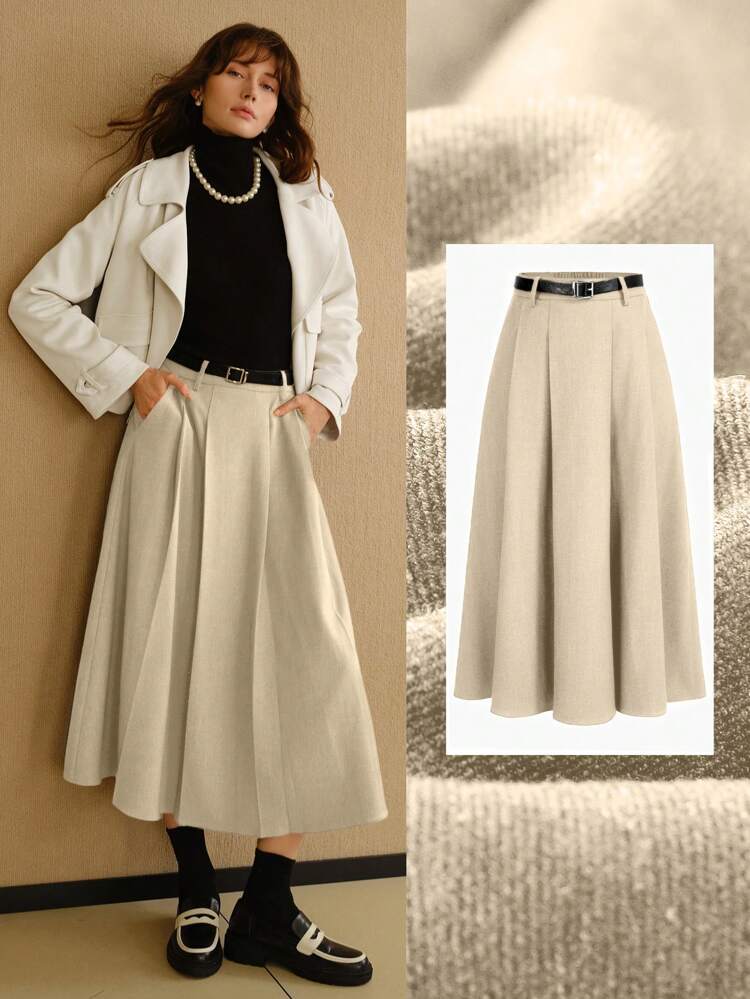 MOTF STUDIO FOLD PLEATED BELTED SKIRT