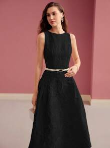 MOTF PREMIUM JACQUARD FIT & FLARE DRESS - Black - View 7