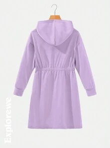 SHEIN Tween 女童休闲山地 & 字母图案连帽连衣裙 - 紫色 - 查看 2
