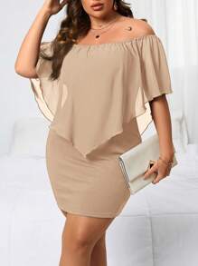 SHEIN Clasi Vestido hombros descubiertos de unicolor talla grande, sencillo y de moda para uso diario casual