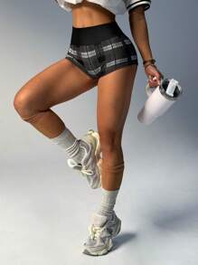 Easithlete Women's Plaid Casual Fitness Sports ShortsWomen Sweat Short, Gym Short, Biker Short - Black and White - View 6