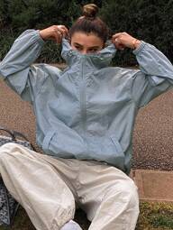 Livesso 여성 루즈핏 긴팔 포켓 캐주얼 스포츠 자외선 차단 경량 자켓, 여름용