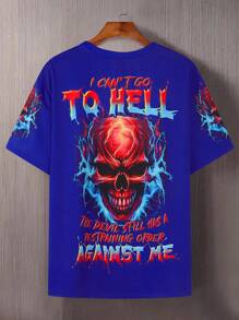 Manfinity LEGND Camiseta de manga corta casual con lema y estampado de calaveras para hombres de talla grande