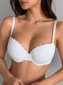 DAZY Damen Spitze Tief-Ausschnitt Gepolsterter BH, einfarbige Sammelunterwäsche