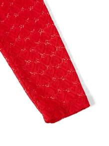 SHEIN Clasi V-Neck Lace Sleeve Jumpsuit ,Spring Outfits For Women, Coquette ,Festival - Red - View 8