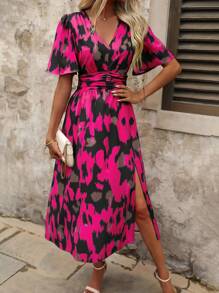 SHEIN Clasi Dopamine Tie-Dye Print Casual Summer Dress - Hot Pink - View 5