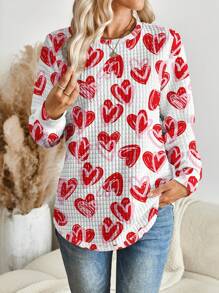 SHEIN LUNE 情人节心形图案圆领衬衫 - 彩色 - 查看 3