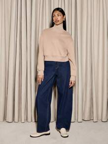 AiiRZ Áo nỉ cổ lọ cỡ lớn sang trọng, dáng ngắn, bo gấu, quần áo thường ngày, thể thao, thời trang đường phố thiết yếu cho mùa thu đông - Màu be - Xem 7