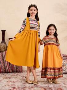 SHEIN Young Girl Ditsy Floral Round Neck Bodycon Dress