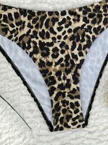 Sweetra Springbreak New Fashion Leopard Print Thick Strap Metal Decor Twist Back Tankini Swimsuit Set For Women - Multicolor - View 7