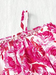 SHEIN Baby Girl Summer Vacation Matching Family Outfit, Mother And Daughter Floral Pattern Camisole Top And Midi Skirt Set