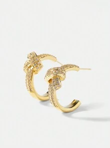 MOTF PREMIUM 18K 镀金时尚水钻结环耳环 - 金黃色 - 查看 2