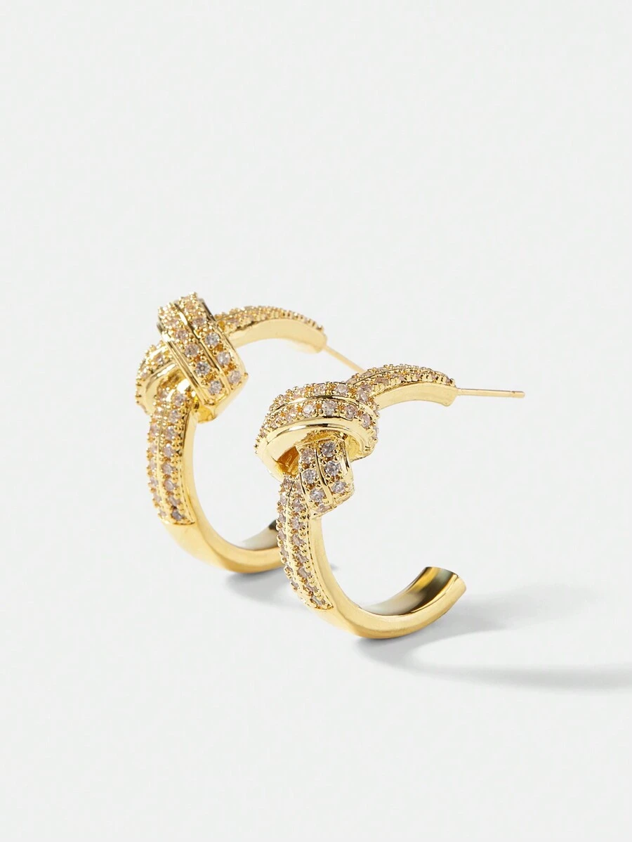 MOTF PREMIUM 18K 镀金时尚水钻结环耳环 - 金黃色 - 查看 2